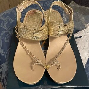 Andrew Geller Metallic Gold Chain Sandals